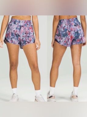 Lululemon Short Hotty Hot High-Rise Lined Atmospheric Purple Multi/ Navy Sz 10